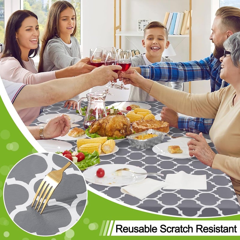 smiry Round Plastic Table Cloth, Waterproof Vinyl Tablecloth with Flannel Backing for Round Tables, Wipeable & Spillproof for Dining, Camping, Indoor and Outdoor (60" Round, Grey) - Image 4