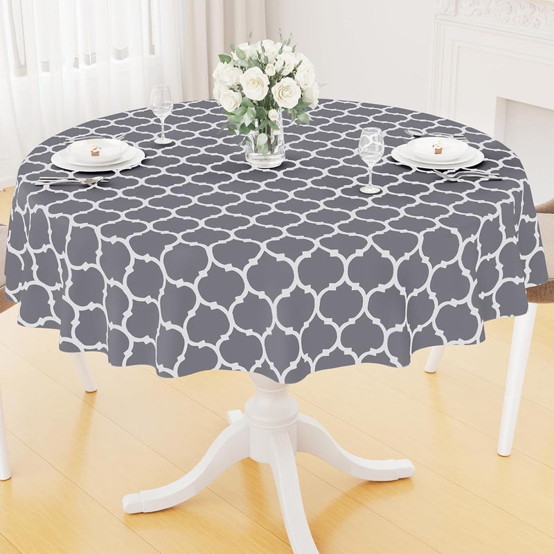 smiry Round Plastic Table Cloth, Waterproof Vinyl Tablecloth with Flannel Backing for Round Tables, Wipeable & Spillproof for Dining, Camping, Indoor and Outdoor (60" Round, Grey) - Image 1