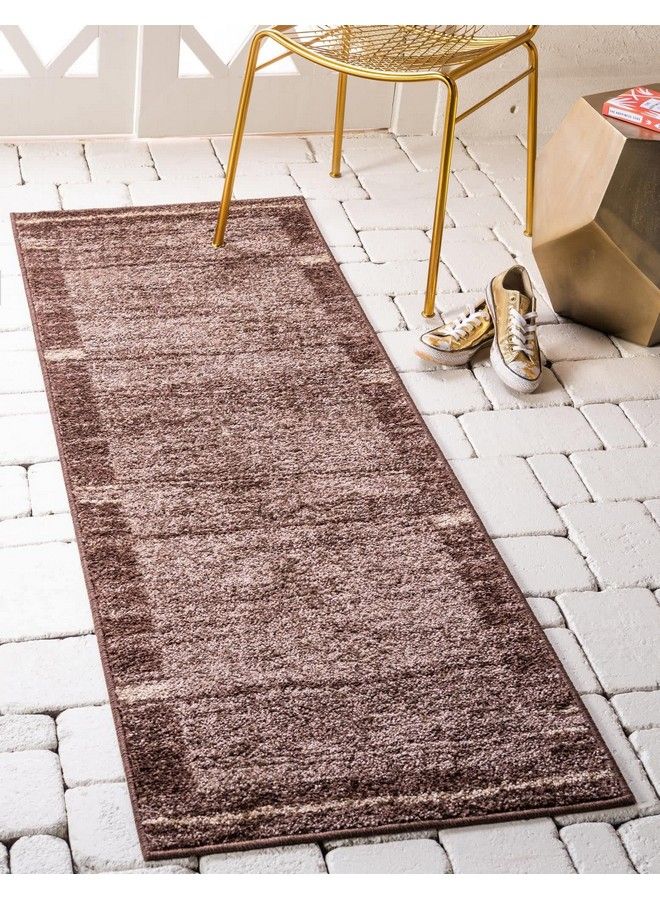 Unique Loom Autumn Collection Modern Contemporary Casual Abstract Area Rug Runner 2' 0 X 6' 0 Brown Beige Border - Image 1