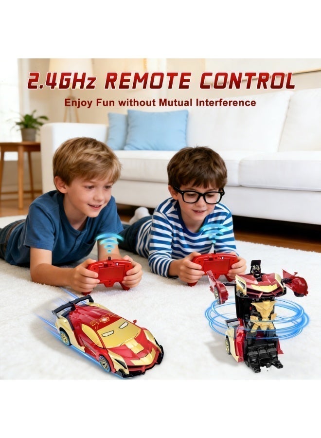 RAKAY Iron Man Remote Control Car Toy for Boys, 2.4Ghz RC Transform Robot, 1:18 Scale One-Button Deformation 360°Rotation Car with Underbody Lights, Gifts for Boys Age 3 4 5 6 7 8 9 10 11 12 - Image 4