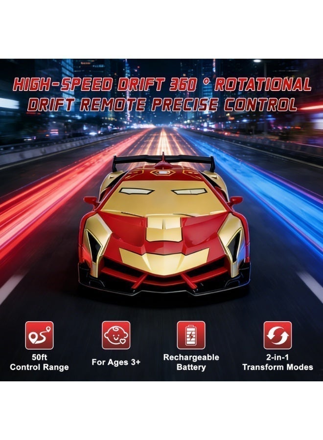 RAKAY Iron Man Remote Control Car Toy for Boys, 2.4Ghz RC Transform Robot, 1:18 Scale One-Button Deformation 360°Rotation Car with Underbody Lights, Gifts for Boys Age 3 4 5 6 7 8 9 10 11 12 - Image 3