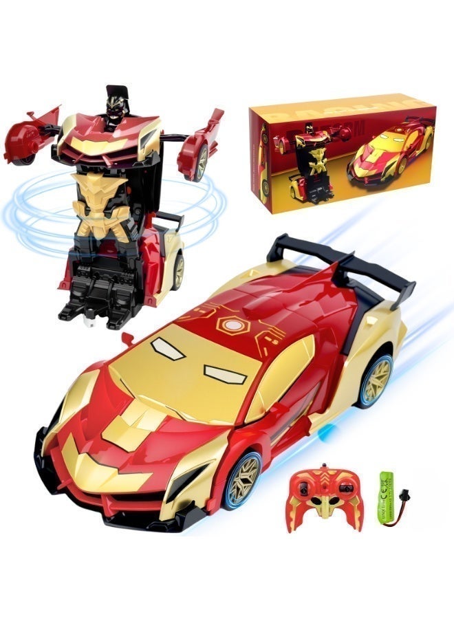 RAKAY Iron Man Remote Control Car Toy for Boys, 2.4Ghz RC Transform Robot, 1:18 Scale One-Button Deformation 360°Rotation Car with Underbody Lights, Gifts for Boys Age 3 4 5 6 7 8 9 10 11 12 - Image 1
