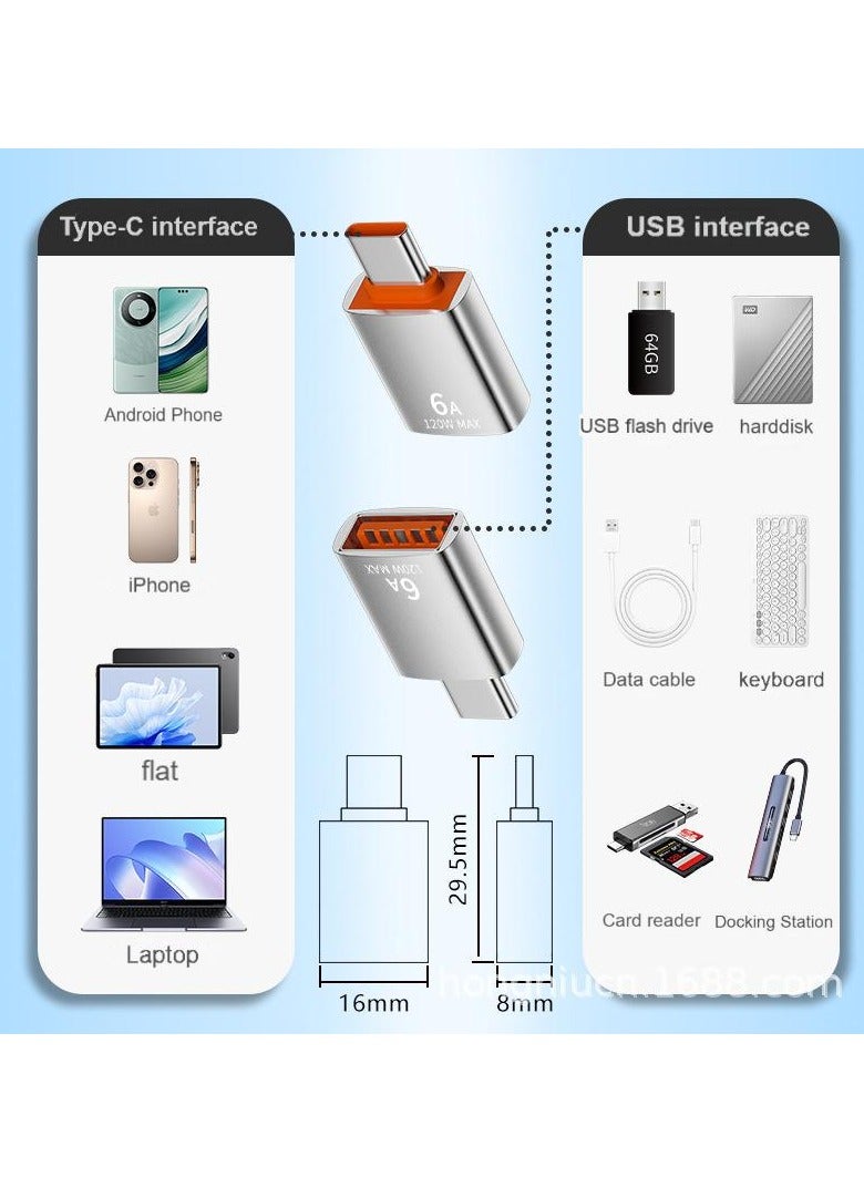 2-Pack USB Adapter Set – Type-C 3.1 to USB 3.1 + USB to Type-C – 6A Fast Charging & 10Gbps Data Transfer – Aluminum Alloy – Dual Adapter Combo for Laptop, Phone, Tablet (Black, 2 Pieces) - Image 4