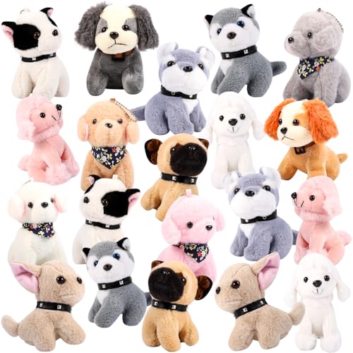 Niceup 20PCS Small Puppies Stuffed Animal Mini Plush Dog Keychain Adopt a Puppy Party Favors Easter Basket Stuffers Bulk Birthday Gift Goodie Bag Fillers for Kid Class Toy Pet Adoption Paw Doll - Image 1
