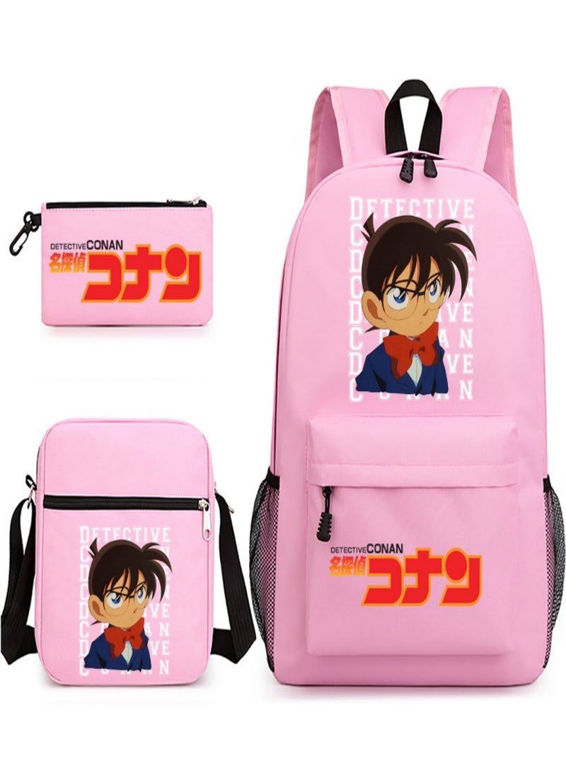 Detective Conan Children Backpack Schoolbag Teen Student School Book bag with Lunch Box Pen Case 3 in 1 for Kids