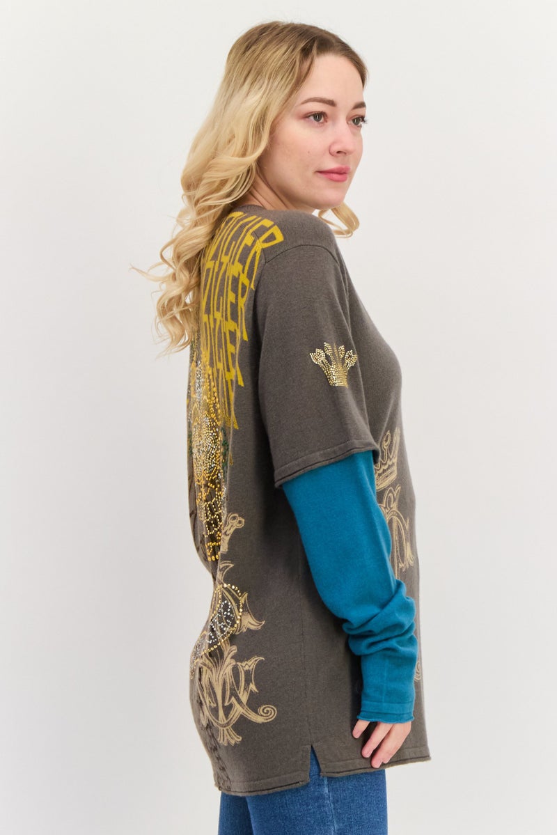 CHRISTIAN AUDIGIER Women Round Neck Embellished Sweater, Grey - Image 2