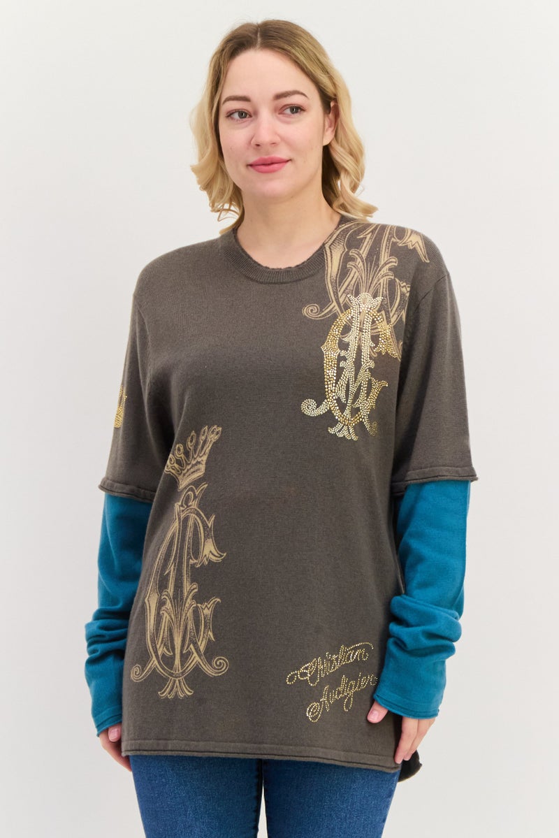 CHRISTIAN AUDIGIER Women Round Neck Embellished Sweater, Grey - Image 1