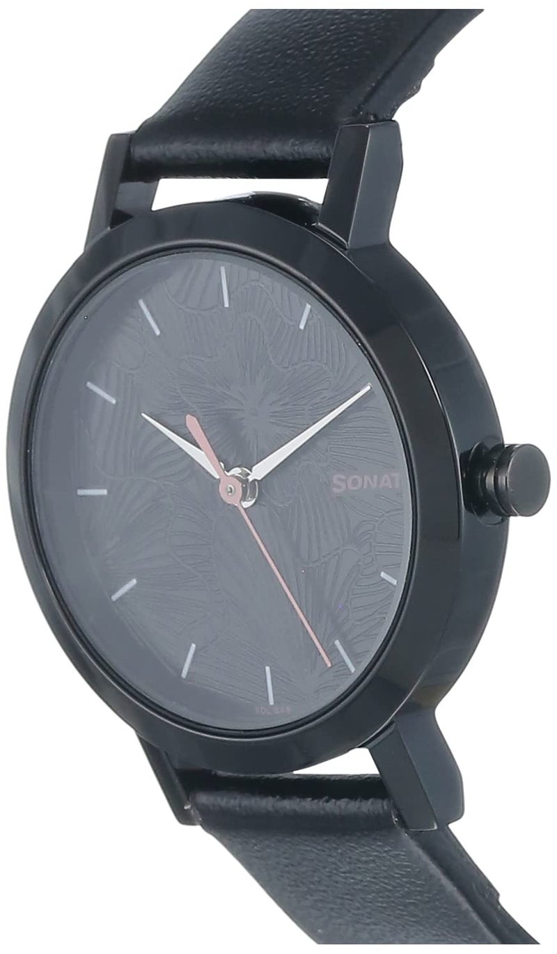 Sonata Linnea Quartz Analog Black Dial Black Leather Strap Watch for Women - NT8174NL01 - Image 2