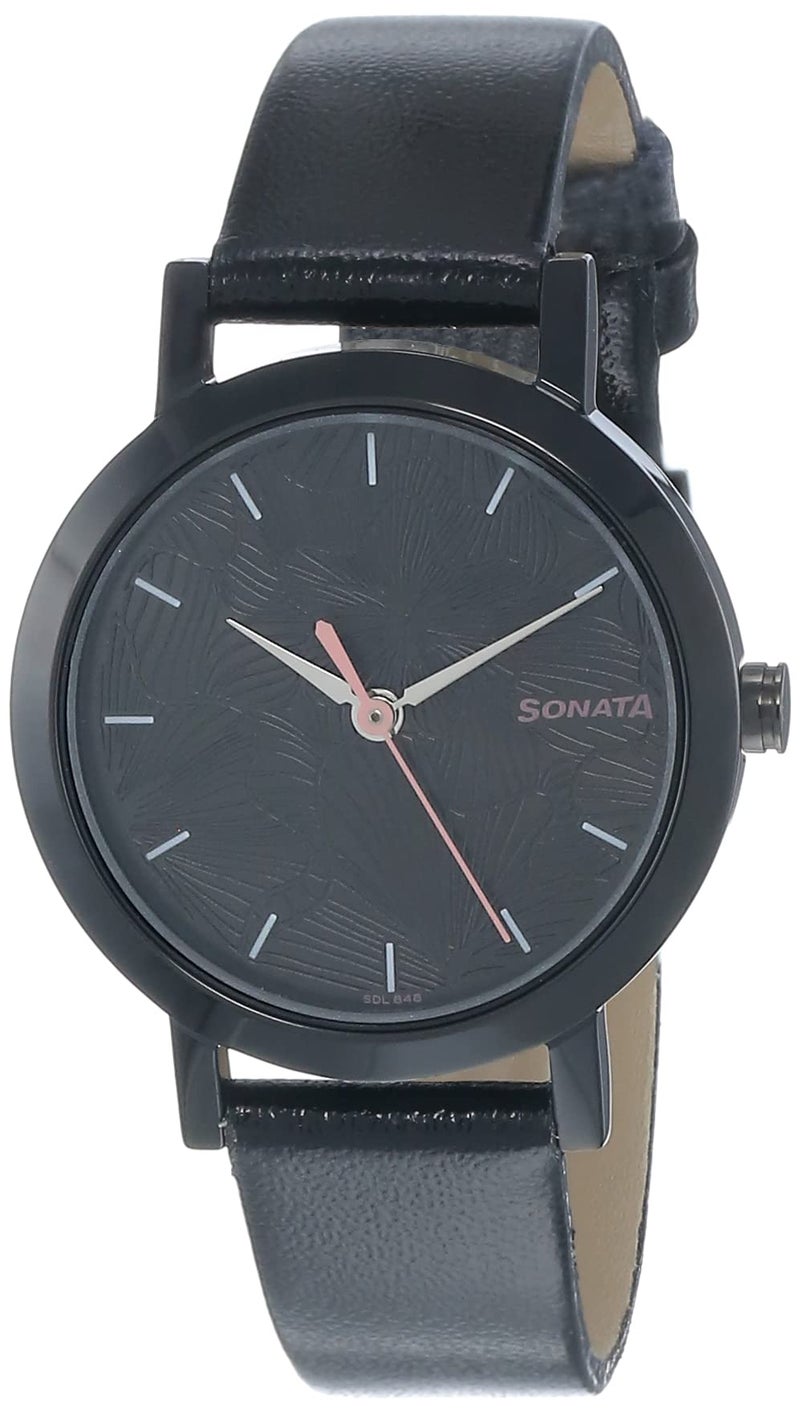 Sonata Linnea Quartz Analog Black Dial Black Leather Strap Watch for Women - NT8174NL01 - Image 5