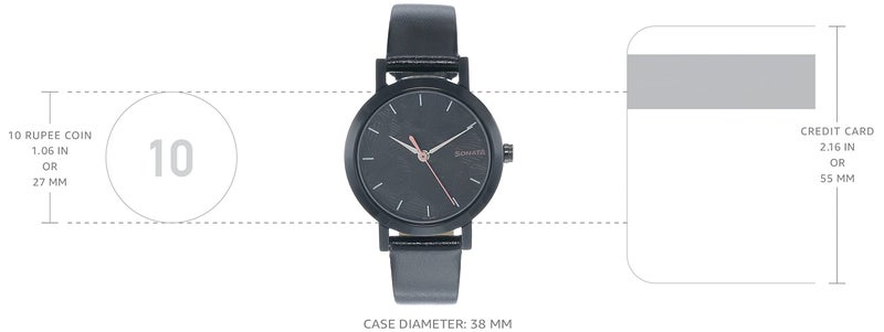 Sonata Linnea Quartz Analog Black Dial Black Leather Strap Watch for Women - NT8174NL01 - Image 3