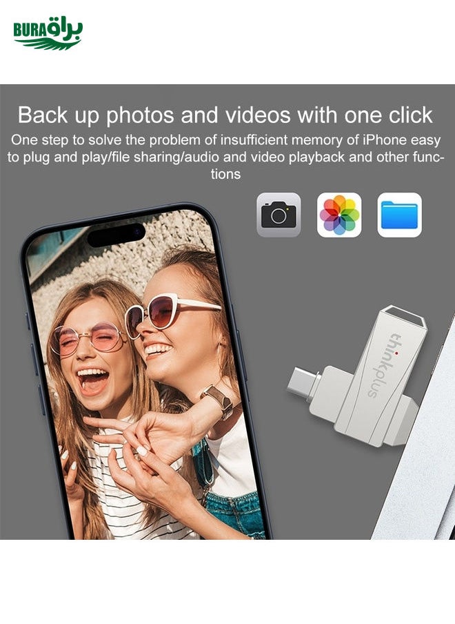 BURAQ - Lenovo Thinkplus MU252 USB 3.1 + USB-C / Type-C Flash Drive, Memory:128GB (Silver) - Image 1
