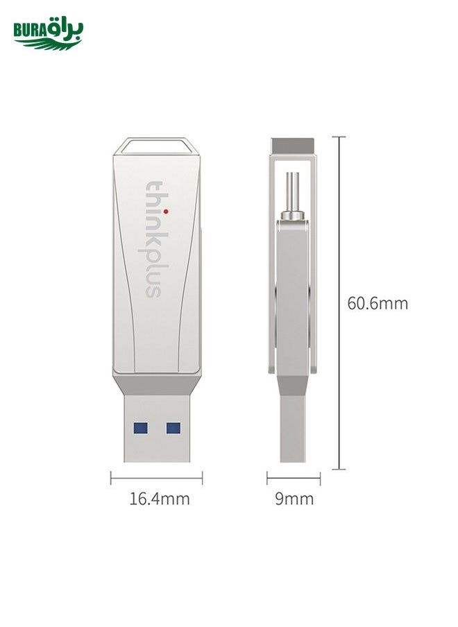 BURAQ - Lenovo Thinkplus MU252 USB 3.1 + USB-C / Type-C Flash Drive, Memory:128GB (Silver) - Image 1