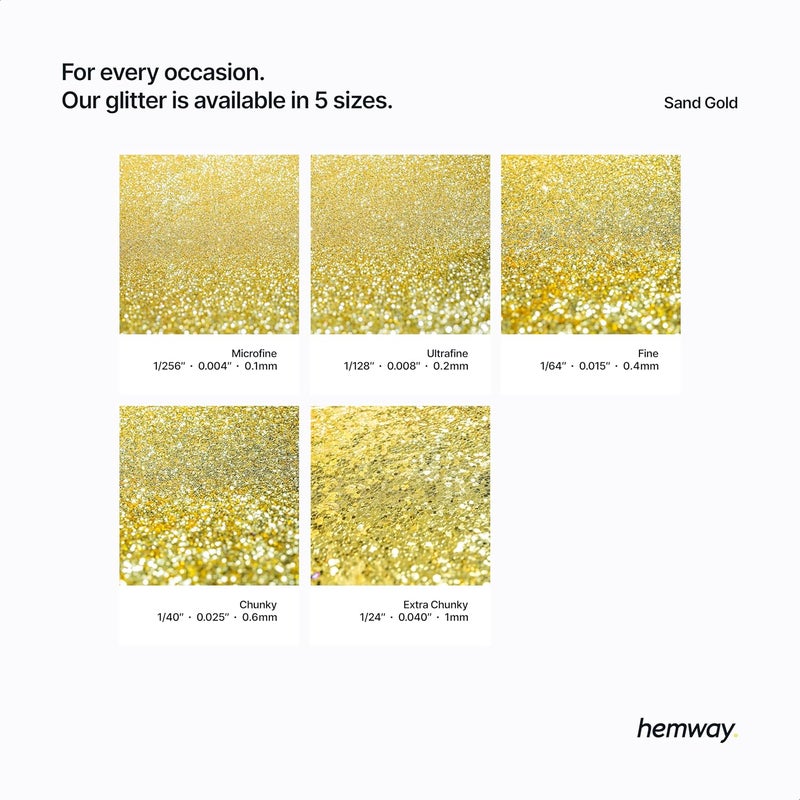 هيمواي حبيبات معدنية لامعة من Hemway Automotive، نوع MICROFINE، بحجم 1/256" (0.004")، سمك 0.1 مم، وزن 100 ميكرون، للاستخدام مع أنواع الطلاء بالرش للسيارات والدراجات والمركبات التجارية والشاحنات (بلون ذهبي رملي). - Image 3