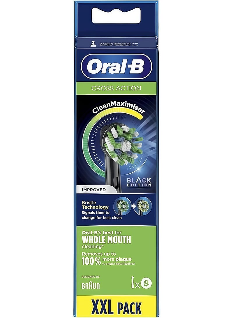 Oral-B Cross Action Electric Toothbrush Head with CleanMaximiser Technology, Angled Bristles for Deeper Plaque Removal, Pack of 8 Toothbrush Heads, Black Edition - Image 1