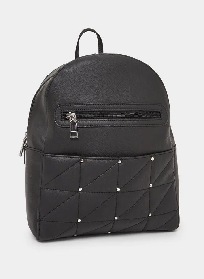 Black Quilted Studded Backpack