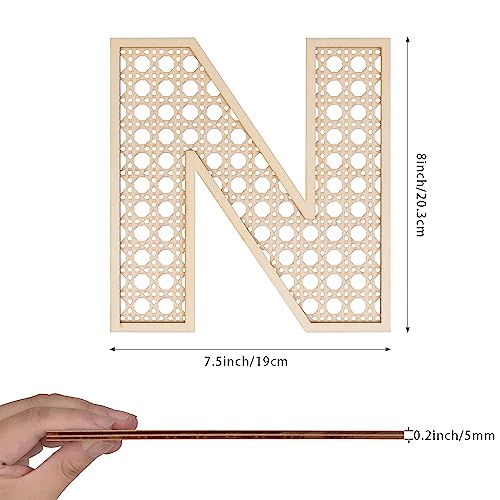 She Love Wooden Rattan Letters 8 inch Wood Letters N for Wall Decor Crafts Boho Nursery Decor for Baby Shower Wedding Bedroom Name Signs Large Rustic Letter Home Decoration - Image 2