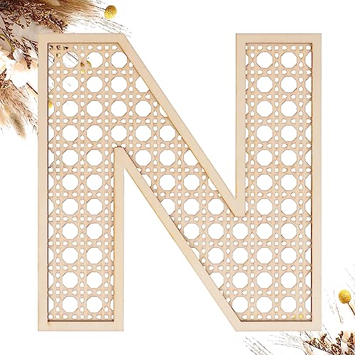 She Love Wooden Rattan Letters 8 inch Wood Letters N for Wall Decor Crafts Boho Nursery Decor for Baby Shower Wedding Bedroom Name Signs Large Rustic Letter Home Decoration - Image 1