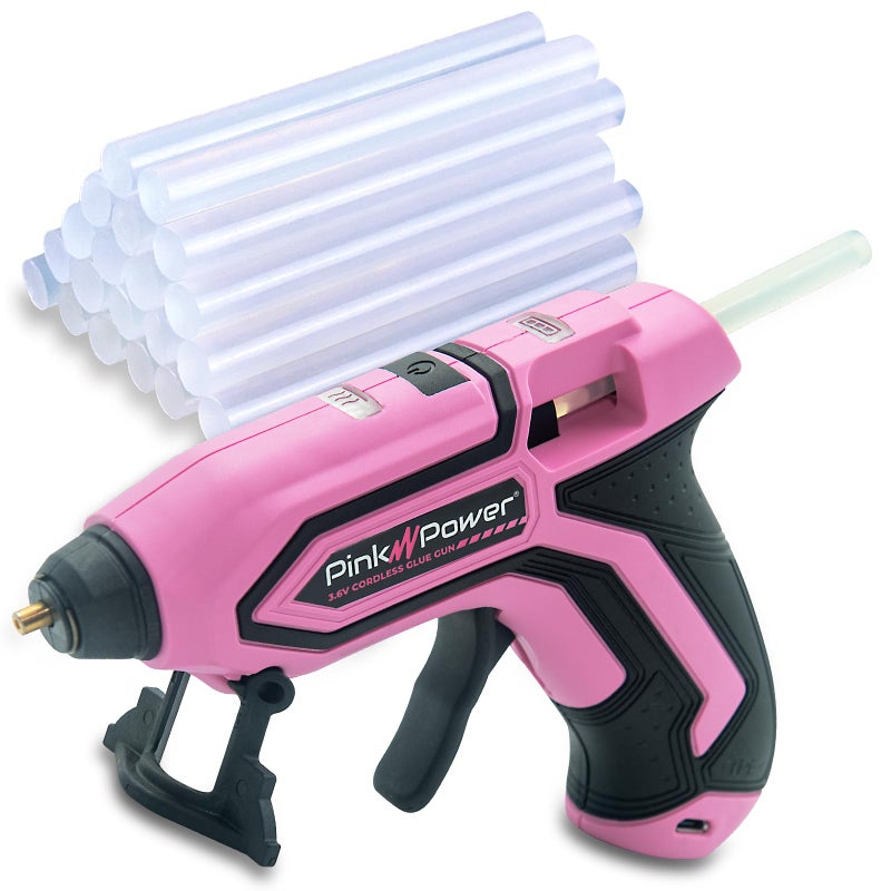 Pink Power Mini Cordless Hot Glue Gun Kit with Stand 20 Sticks Battery Powered Wireless Fast Heating USB Rechargeable Portable Glue Gun for DIY Crafts Home Repairs and School Projects