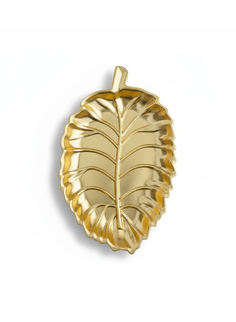 طبق بلاستيك للتقديم بتصميم ورقة شجر ذهبية - Image 1