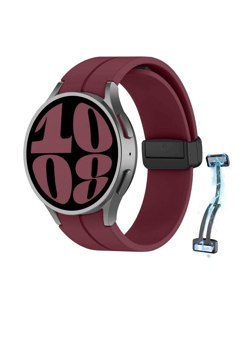 سوار مغناطيسي لساعة سامسونج جالاكسي 6 الكلاسيكية 47 ملم 43 ملم/5 برو 45 ملم/ساعة 7 FE 6 5 4 44 ملم 40 ملم/4 كلاسيكي 46 ملم 42 ملم، حزام سيليكون لساعة سامسونج 5 برو 45 ملم، بدون فجوة أحمر نبيذي - Image 1