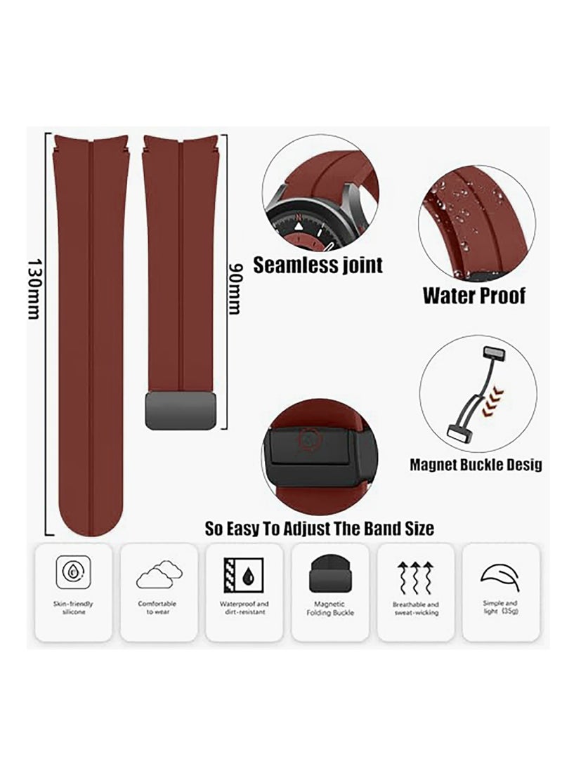 سوار مغناطيسي لساعة سامسونج جالاكسي 6 الكلاسيكية 47 ملم 43 ملم/5 برو 45 ملم/ساعة 7 FE 6 5 4 44 ملم 40 ملم/4 كلاسيكي 46 ملم 42 ملم، حزام سيليكون لساعة سامسونج 5 برو 45 ملم، بدون فجوة أحمر نبيذي - Image 3