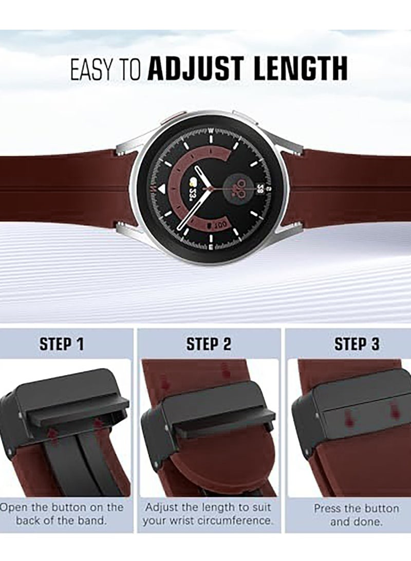 سوار مغناطيسي لساعة سامسونج جالاكسي 6 الكلاسيكية 47 ملم 43 ملم/5 برو 45 ملم/ساعة 7 FE 6 5 4 44 ملم 40 ملم/4 كلاسيكي 46 ملم 42 ملم، حزام سيليكون لساعة سامسونج 5 برو 45 ملم، بدون فجوة أحمر نبيذي - Image 5