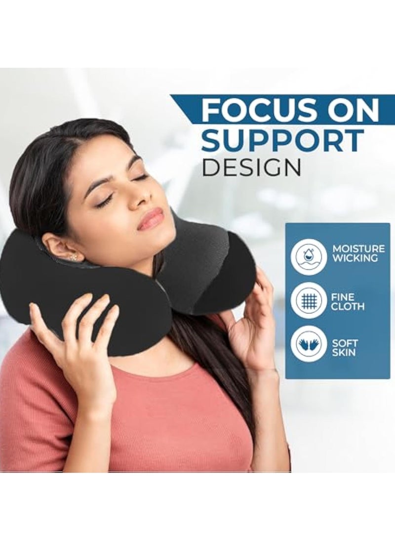 Arabest وسادة سفر للرقبة مع غطاء عين وسدادات أذن من رغوة الذاكرة النقية لدعم الرأس للطائرة والسيارة والمنزل لتخفيف آلام الرقبة والكتف وسادة ناعمة للسفر والنوم (أسود) - Image 4