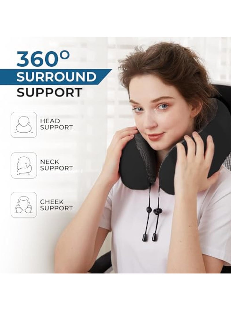 Arabest وسادة سفر للرقبة مع غطاء عين وسدادات أذن من رغوة الذاكرة النقية لدعم الرأس للطائرة والسيارة والمنزل لتخفيف آلام الرقبة والكتف وسادة ناعمة للسفر والنوم (أسود) - Image 5