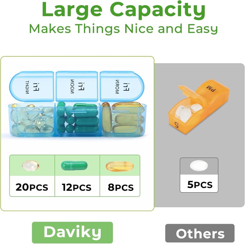 Daviky Pill Box Organiser, Weekly Pill Box 7 Day 3 Times a Day, Daily Travel Medicine Organizer Easy Use, Tablet Box with Large Compartments to Hold Vitamins and Medication (Pink) - Image 2