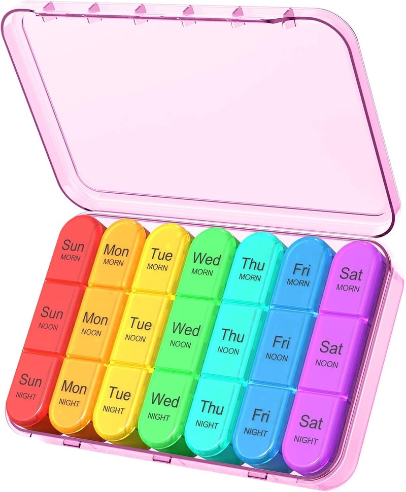 Daviky Pill Box Organiser, Weekly Pill Box 7 Day 3 Times a Day, Daily Travel Medicine Organizer Easy Use, Tablet Box with Large Compartments to Hold Vitamins and Medication (Pink) - Image 1