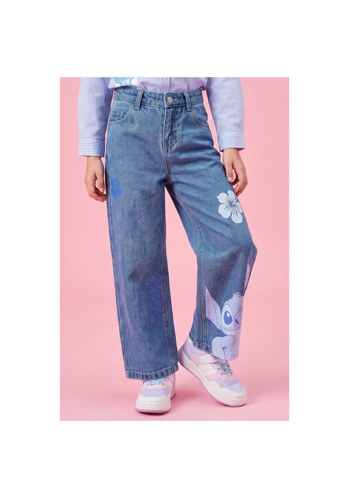 R&B Stitch Print Wide Leg Jeans with Button Closure - Image 1