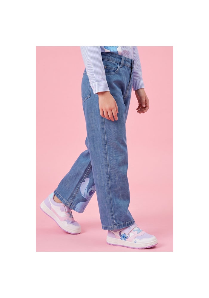 R&B Stitch Print Wide Leg Jeans with Button Closure - Image 3