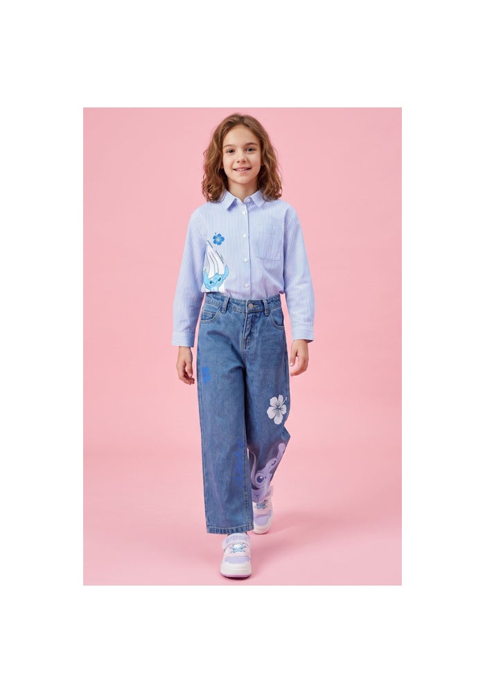 R&B Stitch Print Wide Leg Jeans with Button Closure - Image 2