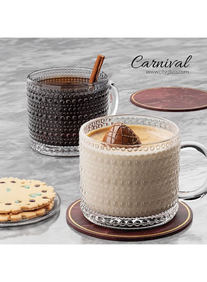 كرنفال طقم أكواب شاي سيتي جلاس كارنيفال | قطعتان من أكواب الشاي الكبيرة ذات الجدران المنقطة للشاي أو الكابتشينو أو النسكافيه | شفاف وأنيق 300 مل - Image 4