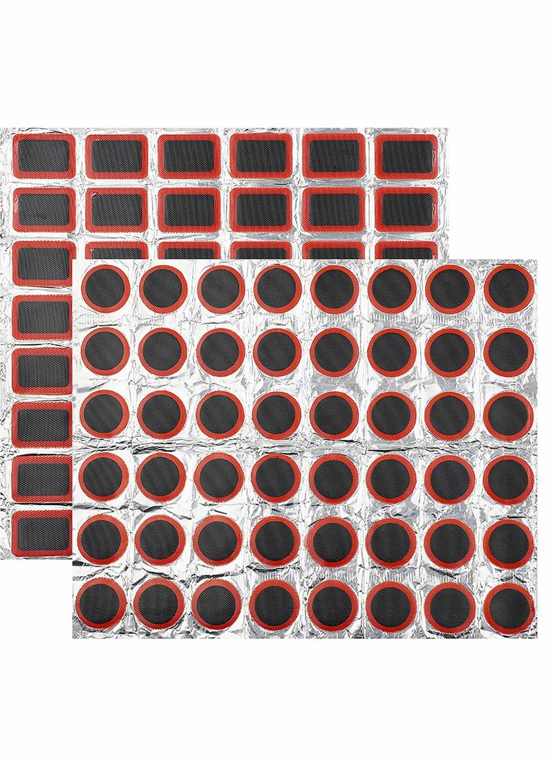 KASTWAVE - 48Pcs Square Patch + 48pcs Round Patch Bike Tyre Repair Kits Inner Tube Puncture Repair Kit Tyre Rubber Glue Repair Tool Rubber Patches Round Rubber Patches for Bike Tyre Puncture Repairing - Image 1