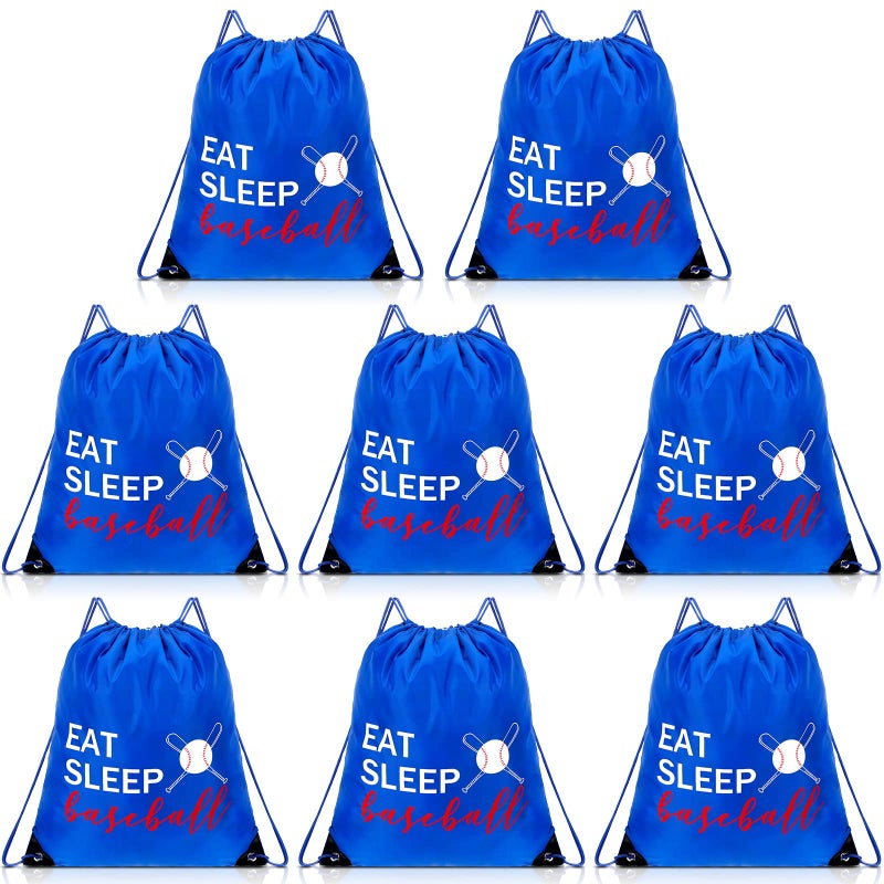Shappy 8 Pcs Baseball Drawstring Backpack Eat Sleep Baseball Bags Gym Sack Lightweight Sport Sackpack Outdoor Packable Cinch Shoulder Dance Bag Unisex Blue as shown - Image 2