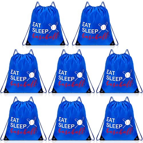 Shappy 8 Pcs Baseball Drawstring Backpack Eat Sleep Baseball Bags Gym Sack Lightweight Sport Sackpack Outdoor Packable Cinch Shoulder Dance Bag Unisex Blue as shown - Image 1