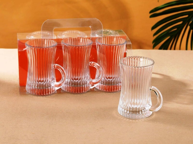 SAQOWARE 6 Pcs Tea Glass Mug Set With Handle, 235ml | Istikana Glass Sett | Coffee Mugs Premium Quality Glassware | Highly Durable | Perfect For Kahwa,Cawa,Coffee,Black Tea,Green Tea,Latte,Cappuccino - Image 1