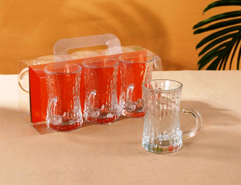 SAQOWARE 6 Pcs Tea Glass Mug Set With Handle, 235ml | Istikana Glass Sett | Coffee Mugs Premium Quality Glassware | Highly Durable | Perfect For Kahwa,Cawa,Coffee,Black Tea,Green Tea,Latte,Cappuccino - Image 2