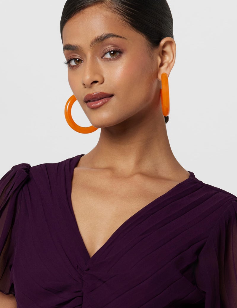 Styli Women's Pleated V-Neck Midi Dress | Elegant Flared Dress with A-Line Silhouette for Casual, Office Comfortable Daily & Evening Outfit for Stylish Looks | Purple_S - Image 4
