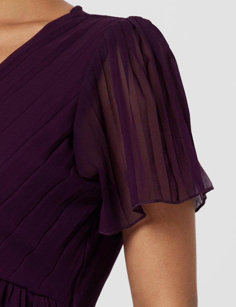 Styli Women's Pleated V-Neck Midi Dress | Elegant Flared Dress with A-Line Silhouette for Casual, Office Comfortable Daily & Evening Outfit for Stylish Looks | Purple_S - Image 5