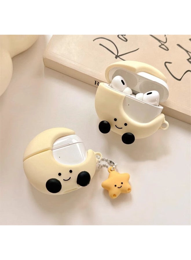 Beiyipin, Suitable For Airpods 4 Cute Star And Moon Pull Ring, Apple Airpods 1/2 Silicone Protective Case, Wireless Bluetooth Airpods Pro Earphone Case, 4th Generatio - Image 3