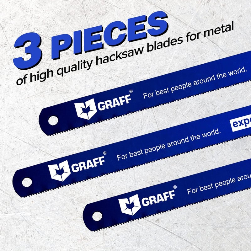 GRAFF 8% Cobalt Premium Hacksaw Blades 12 Inch for Stainless Steel and Metal Cutting 24 tpi - Handsaw Blades Replacement Bi-Metal - Image 4