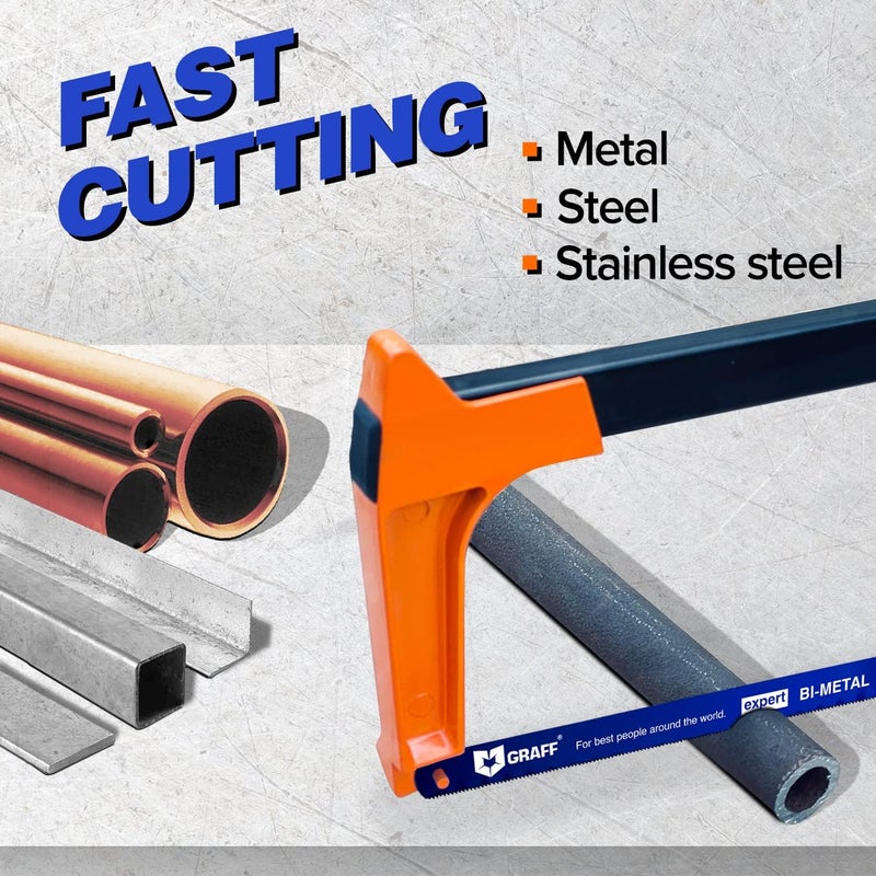 GRAFF 8% Cobalt Premium Hacksaw Blades 12 Inch for Stainless Steel and Metal Cutting 24 tpi - Handsaw Blades Replacement Bi-Metal - Image 5