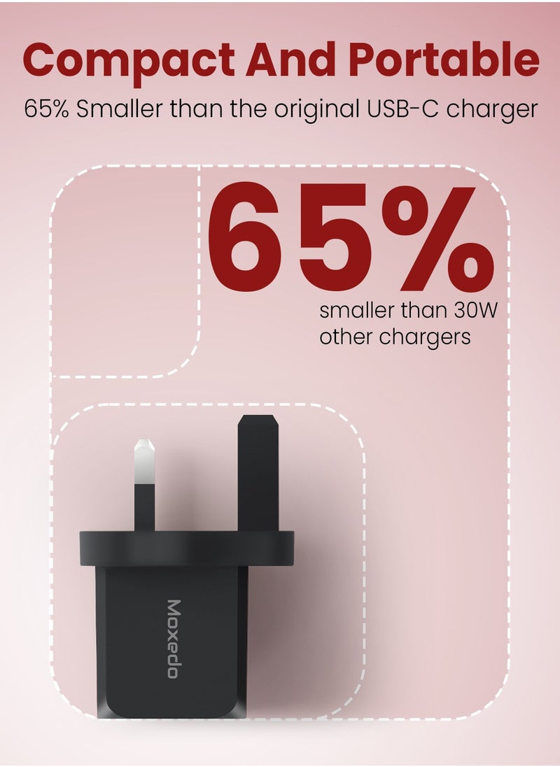 Moxedo Moxedo 30W PD 3.0 GaN Charger PPS QC 3.0 USB-C Fast Charger Compatible with iPhone 14/Plus/Pro/Pro Max/MacBook/iPhone 13/13 pro/ 12 Mini Pro Max/iPad Pro/Galaxy S21, Pixel  - Image 4