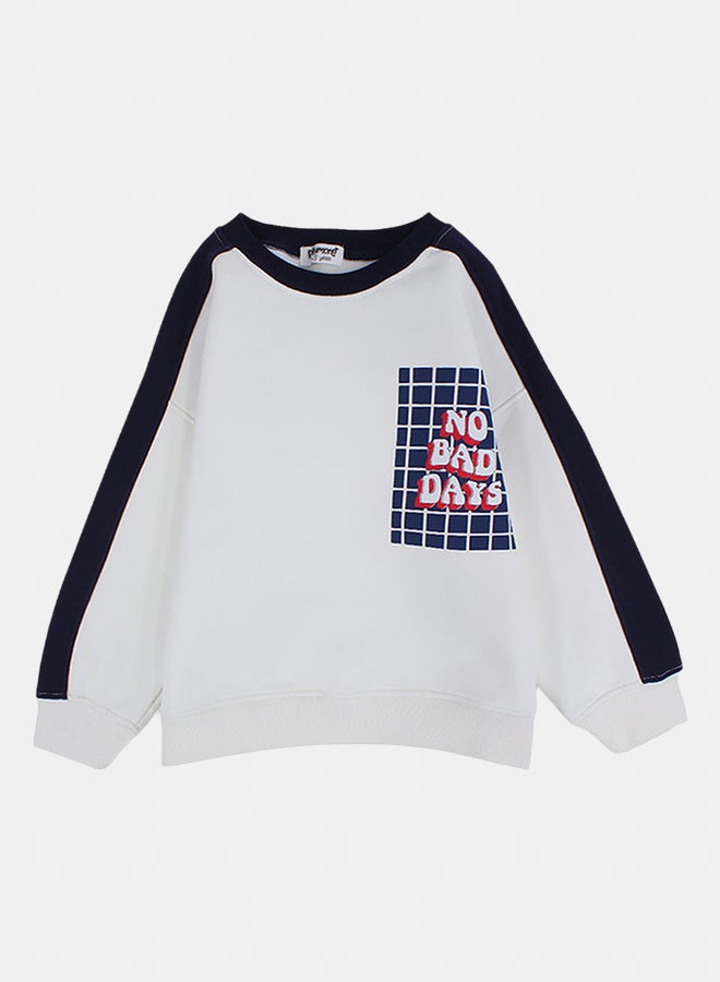 playmore Boys Cotton Sweatshirt – Off-White with "No Bad Days" Print - Image 1