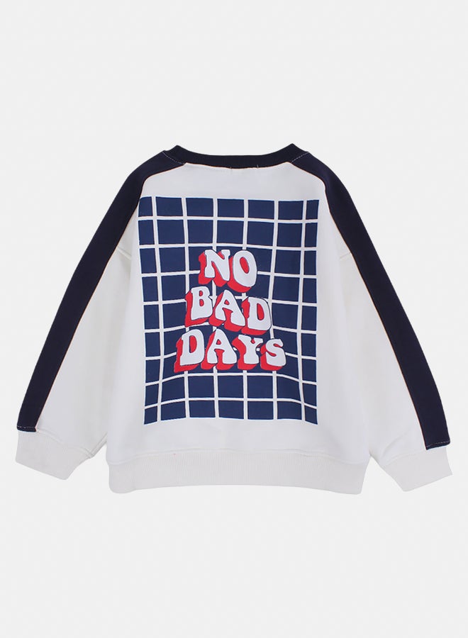 playmore Boys Cotton Sweatshirt – Off-White with "No Bad Days" Print - Image 2