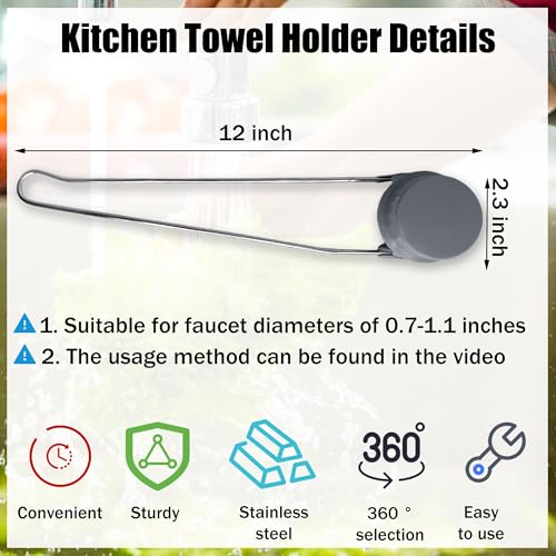 Aogigigio Dish Towel Holder - Dish Rag Holder for Kitchen Sink Dish Cloth Rack Adjustable Stainless Convenient Rag Hanger for Faucet - Image 3