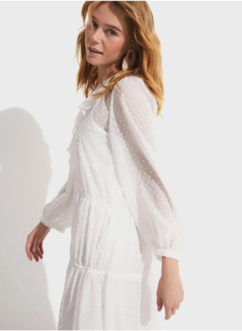 JUNE Swiss Dot Maxi Dress