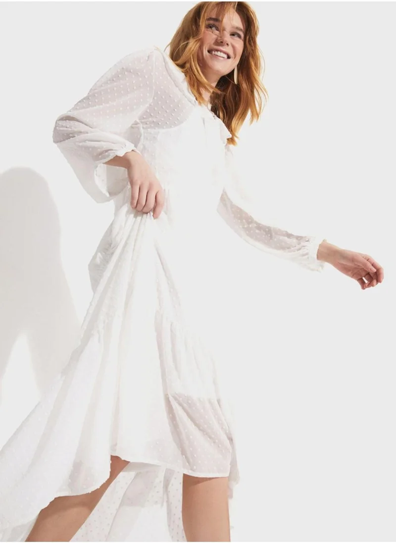 JUNE Swiss Dot Maxi Dress
